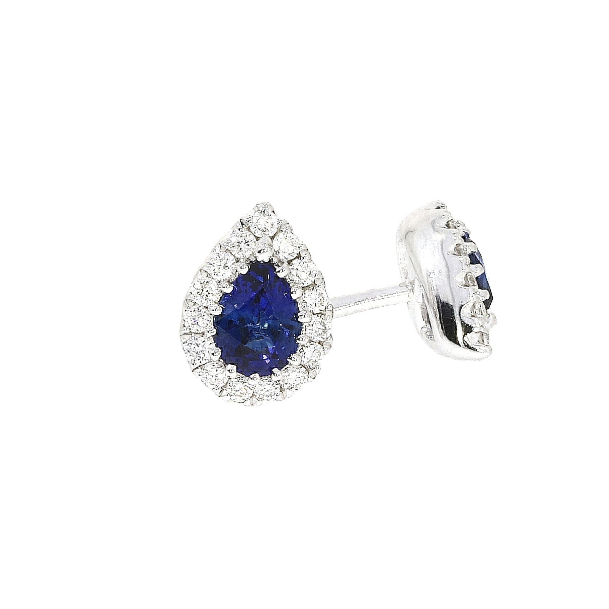 18ct White Gold Pear Shape Sapphire and Diamond Cluster Stud Earrings