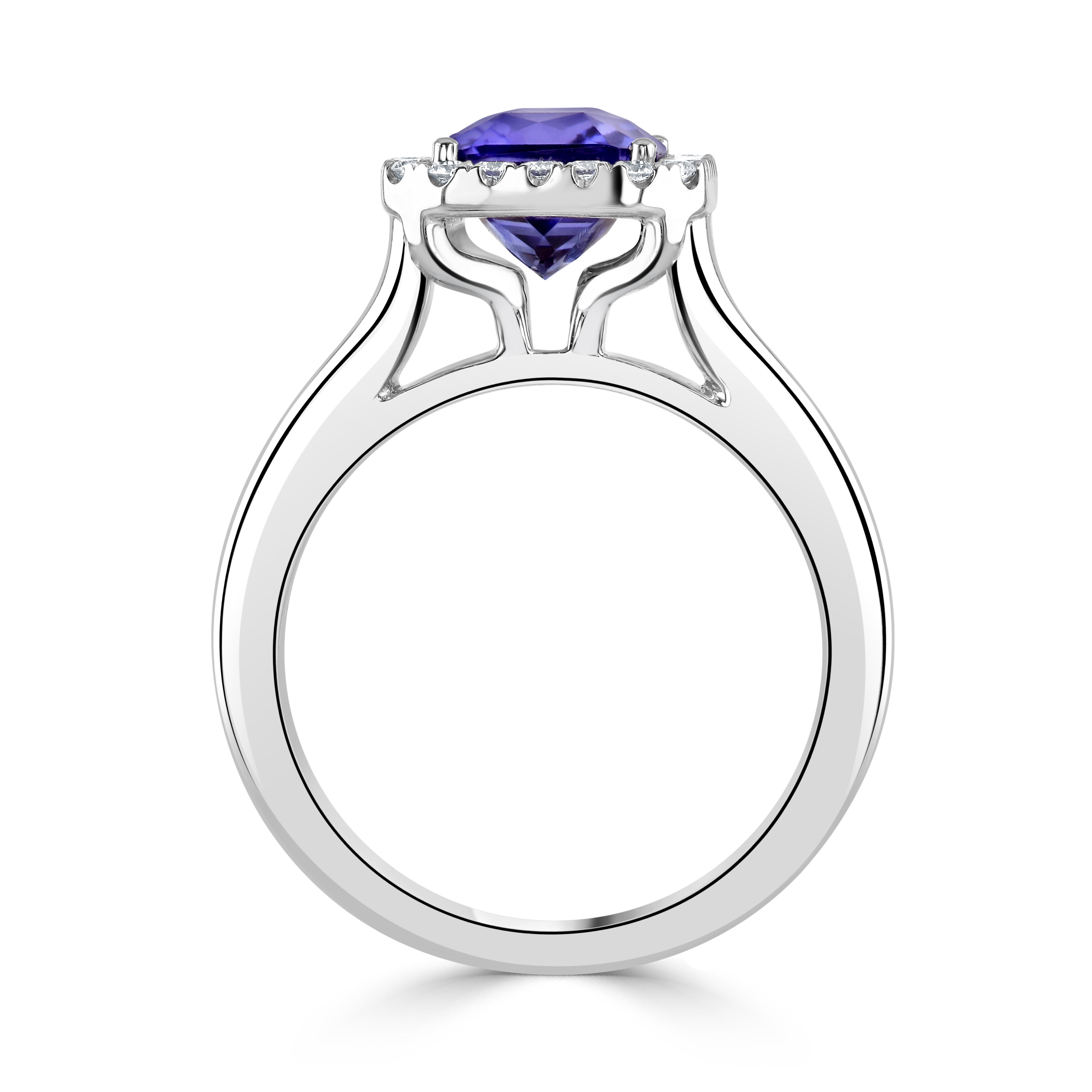 18ct White Gold Octagonal Cut Tanzanite & Diamond Halo Cluster Ring