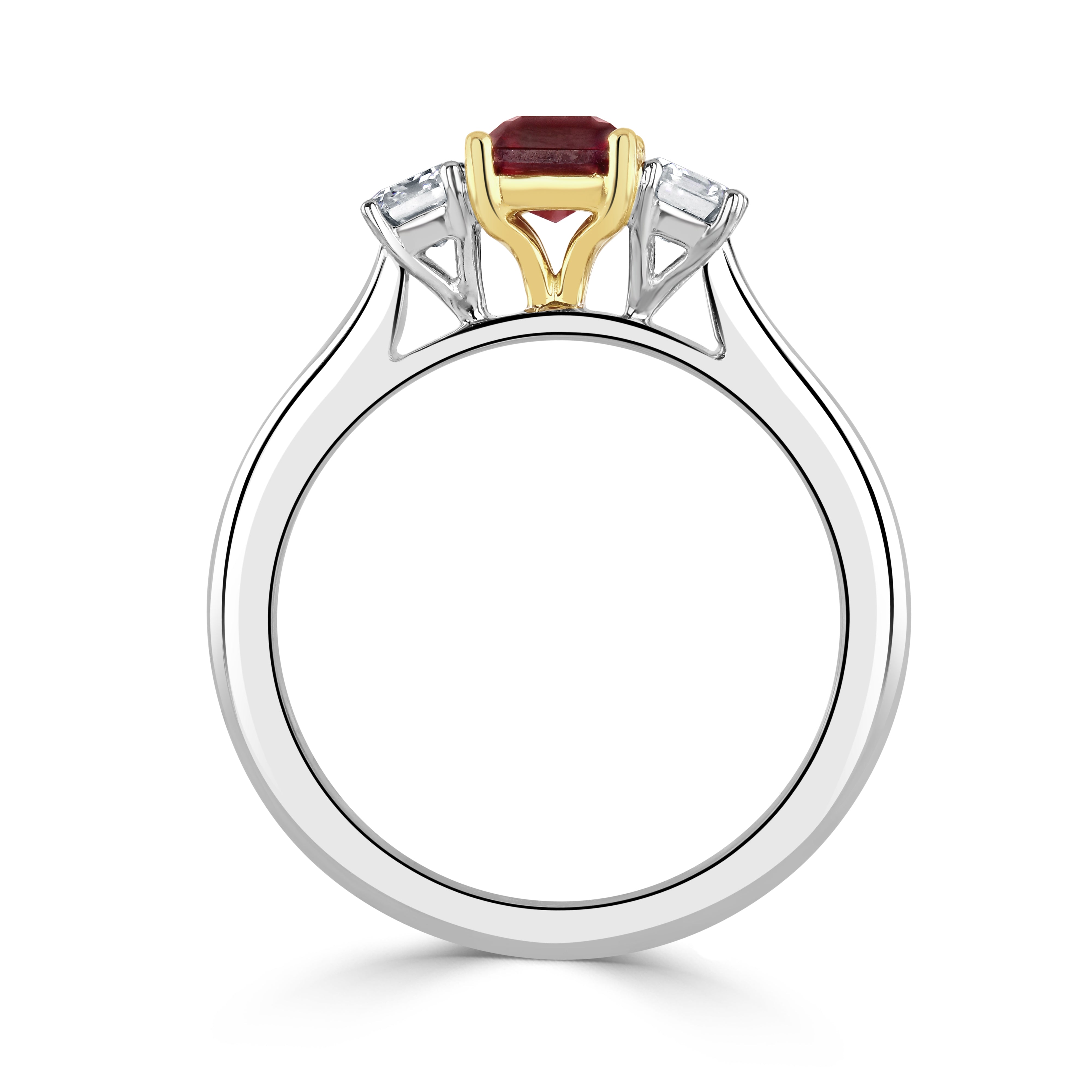 18ct Yellow & White Gold Octagonal Cut Ruby & Diamond Trilogy Ring