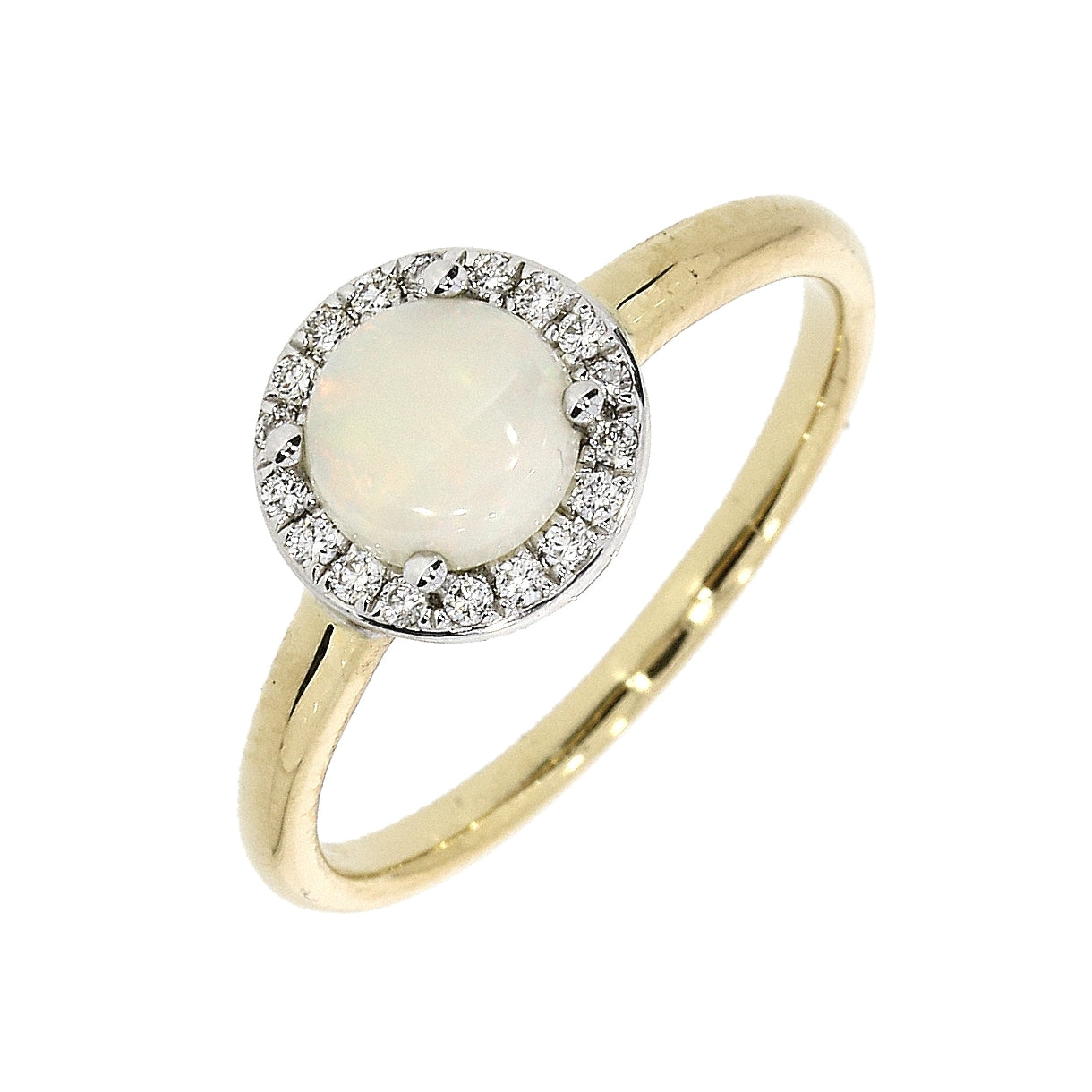18ct Yellow Gold Round Opal and Diamond Cluster Ring