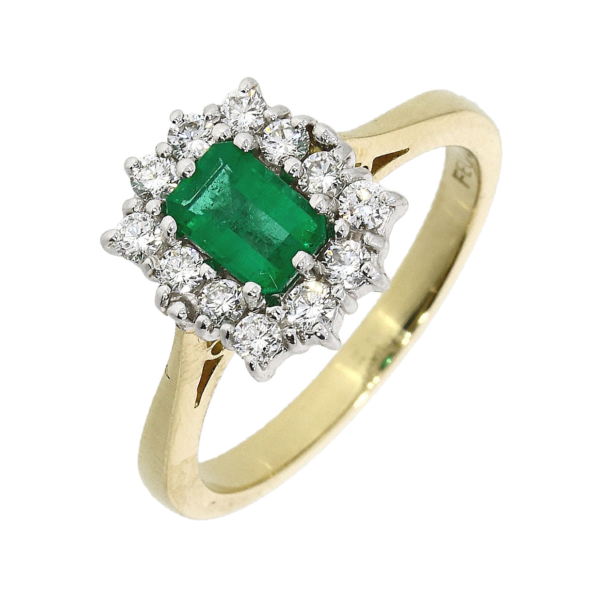 18ct Yellow Gold Emerald and Diamond Cluster Ring
