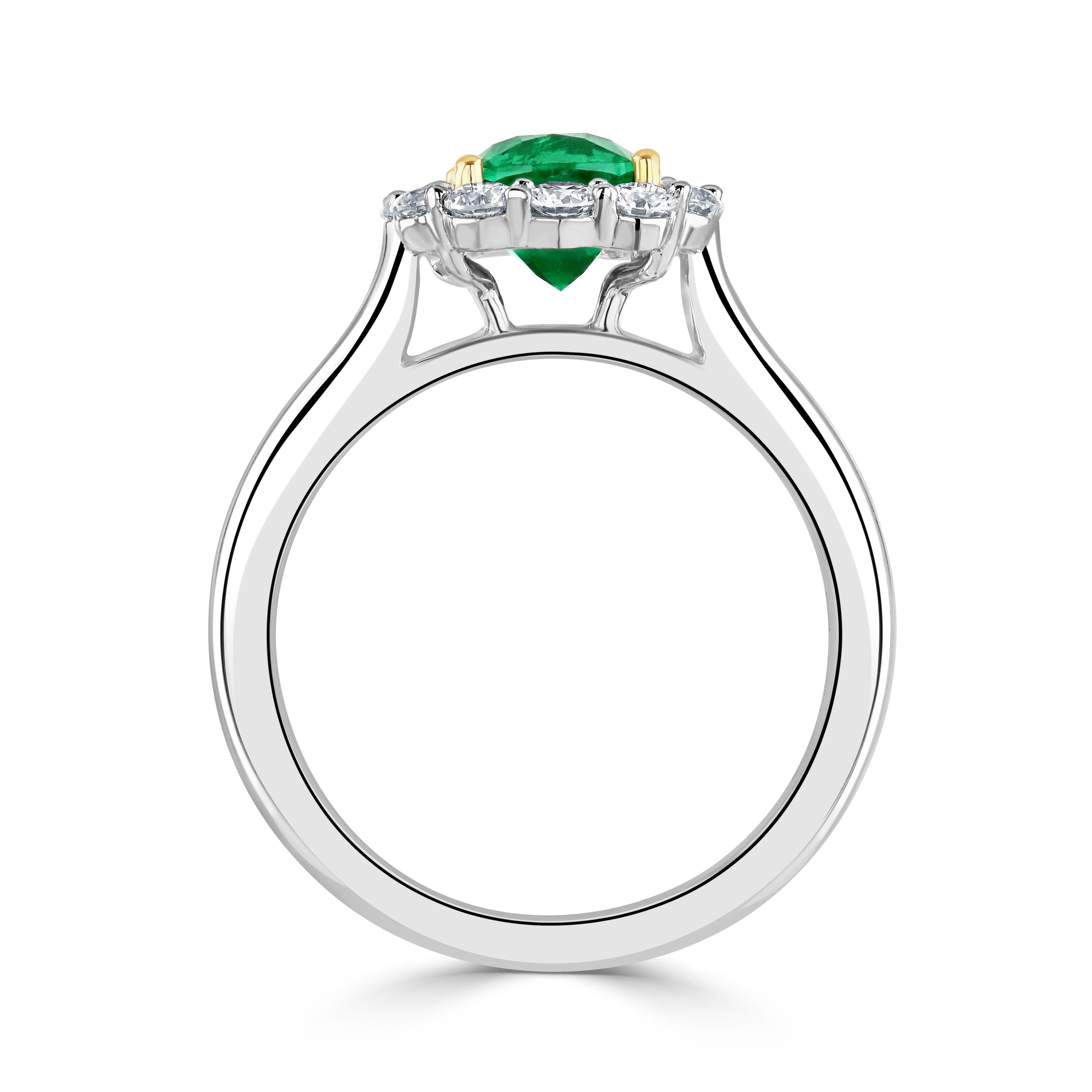 Platinum & 18ct Yellow Gold Cushion Cut Emerald & Diamond Halo Cluster Ring