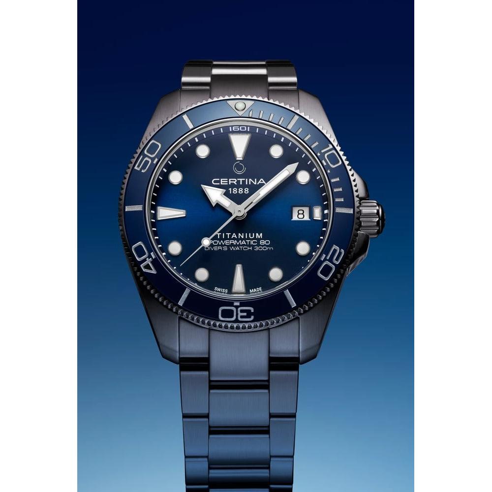 Certina DS Actionn  Diver Powermatic 80 Automatic Watch. Blue Dial Titanium Bracelet