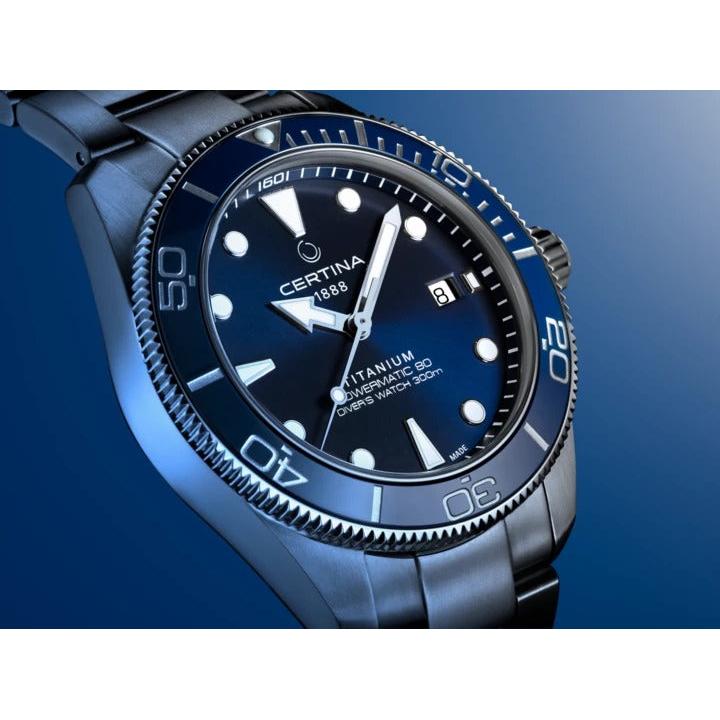 Certina DS Actionn  Diver Powermatic 80 Automatic Watch. Blue Dial Titanium Bracelet