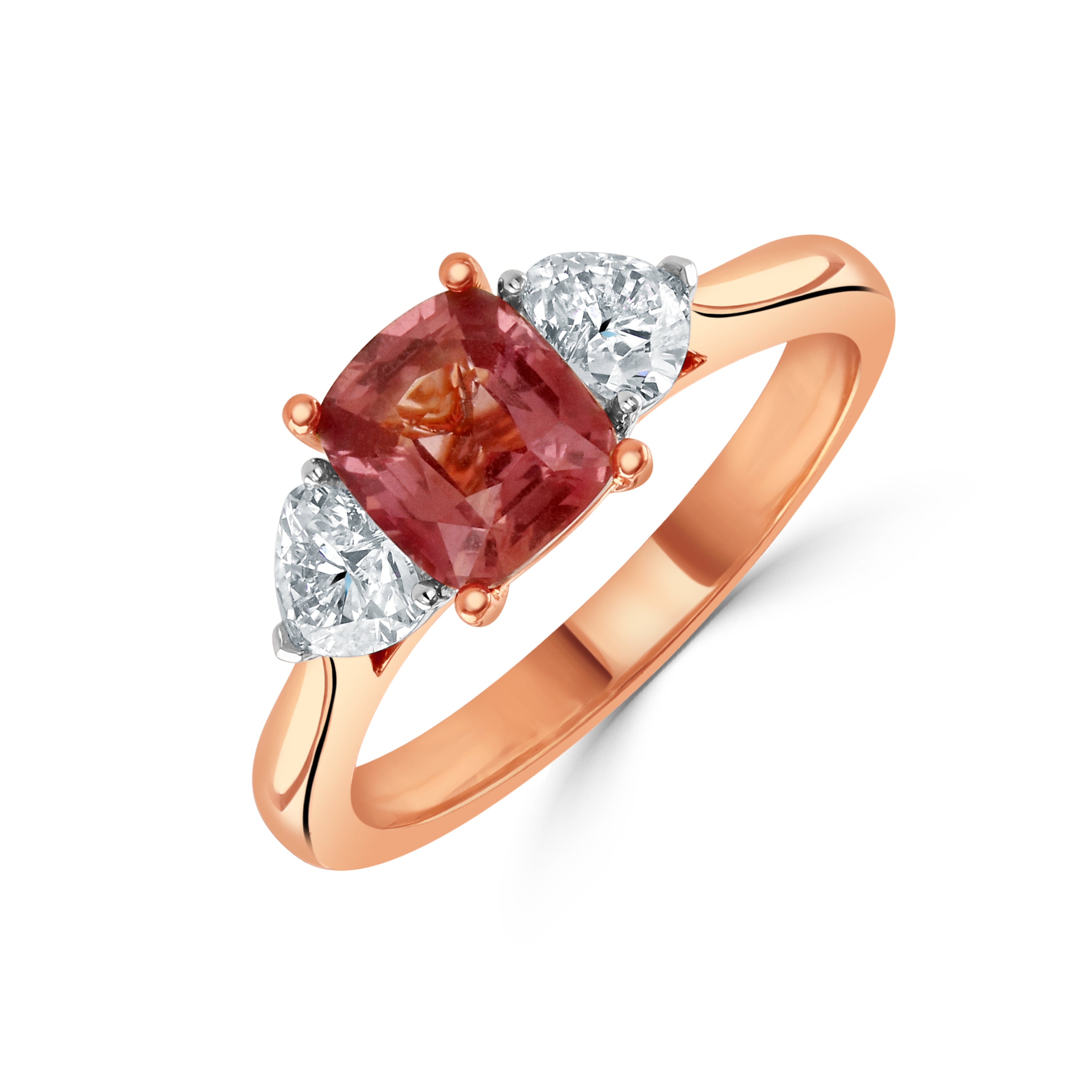 18ct Rose Gold Madagascan Pink Sapphire & Diamond Trilogy Ring