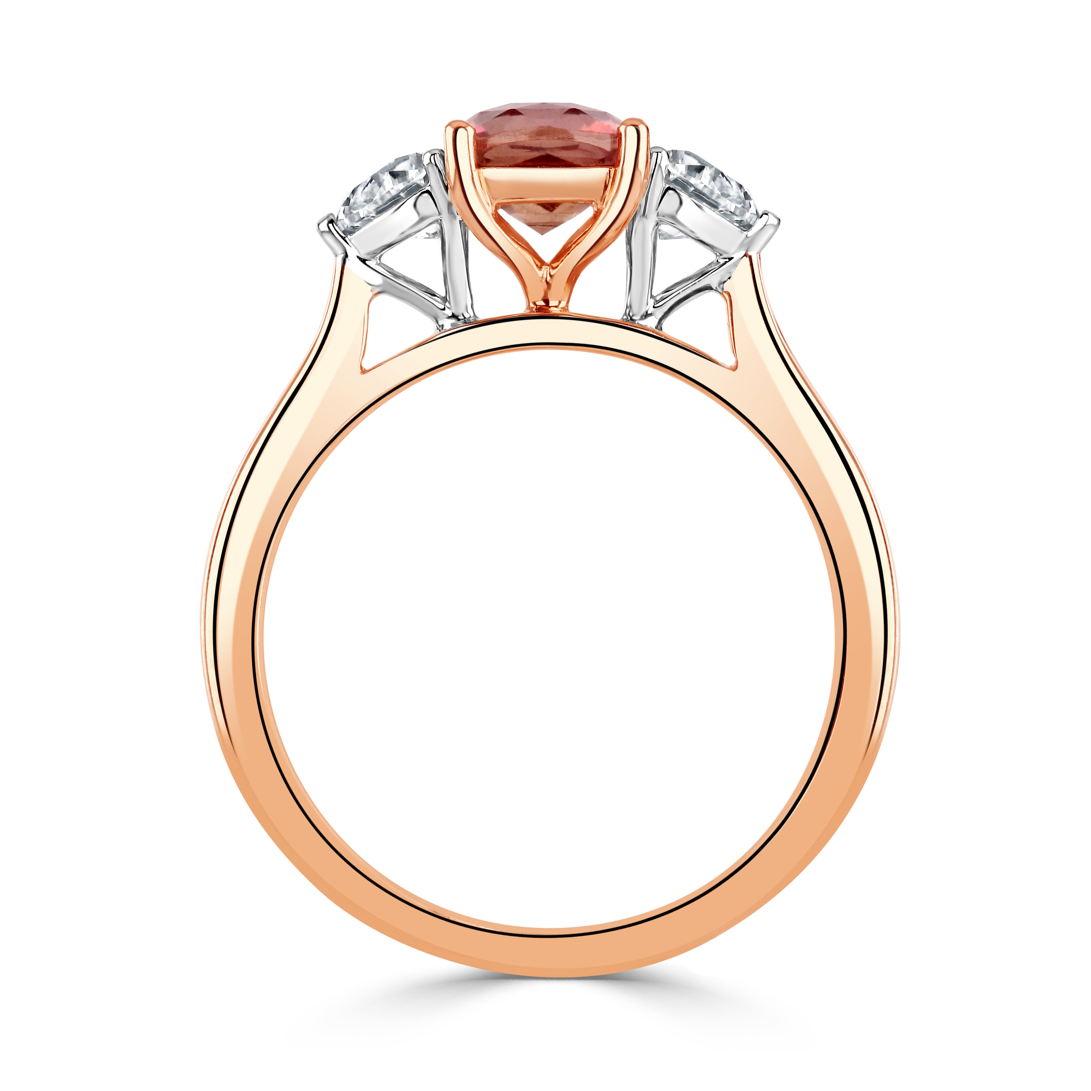 18ct Rose Gold Madagascan Pink Sapphire & Diamond Trilogy Ring