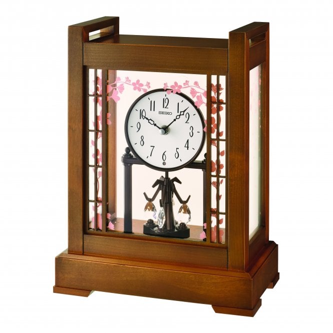 Seiko Sakura Bloom Decorative Wooden Mantle Clock.