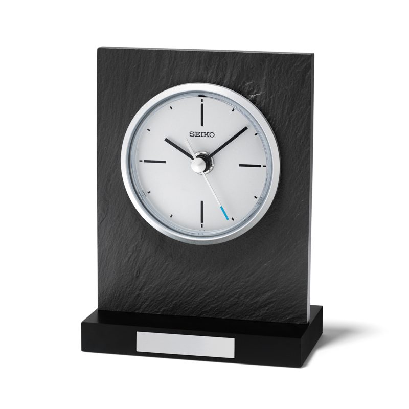 Timeless Black Mantel Clock with Engravable Plate