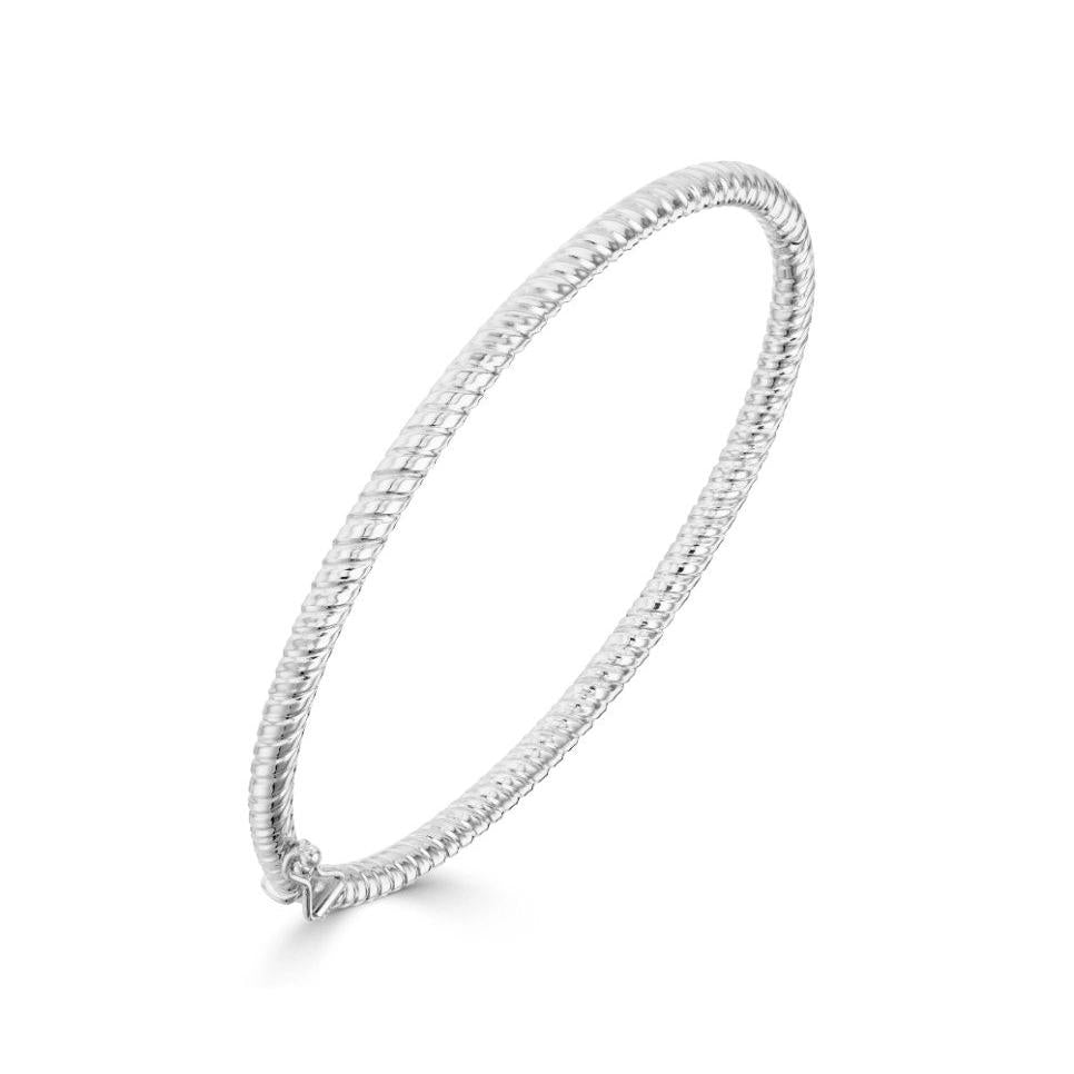 9ct White Gold Round Twisted Solid Hinged Bangle