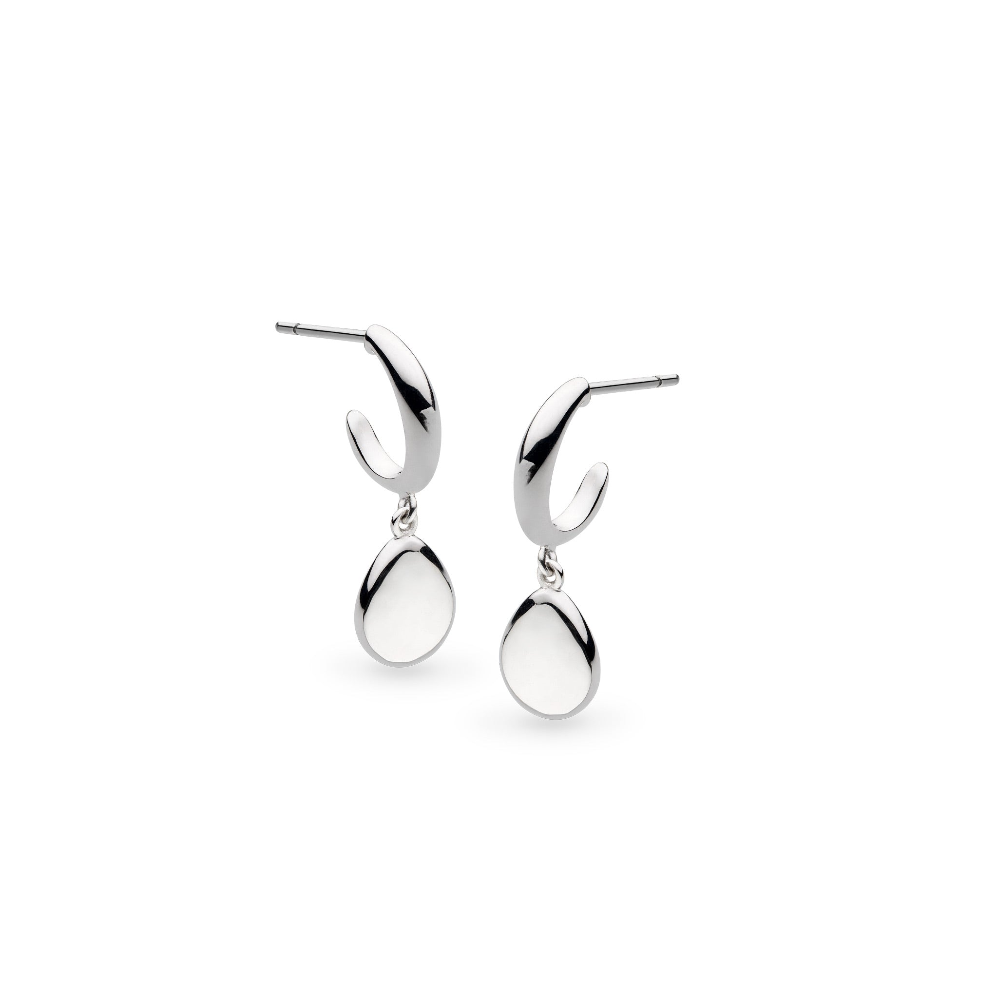Kit Heath Rhodium Plater Coast Pebbles Semi Hoop Stud Drop Earrings