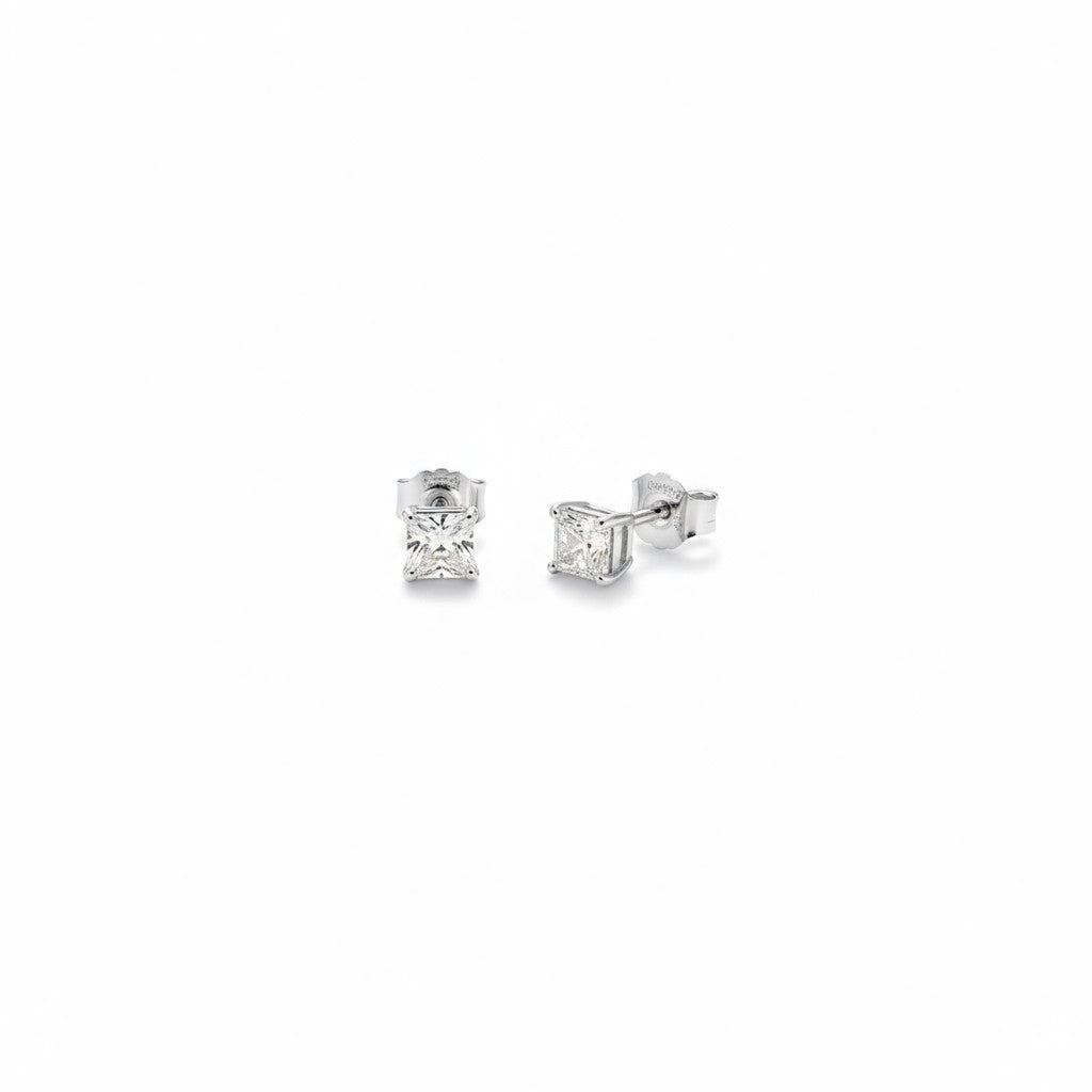 18ct White Gold Princess Cut Stud Earrings