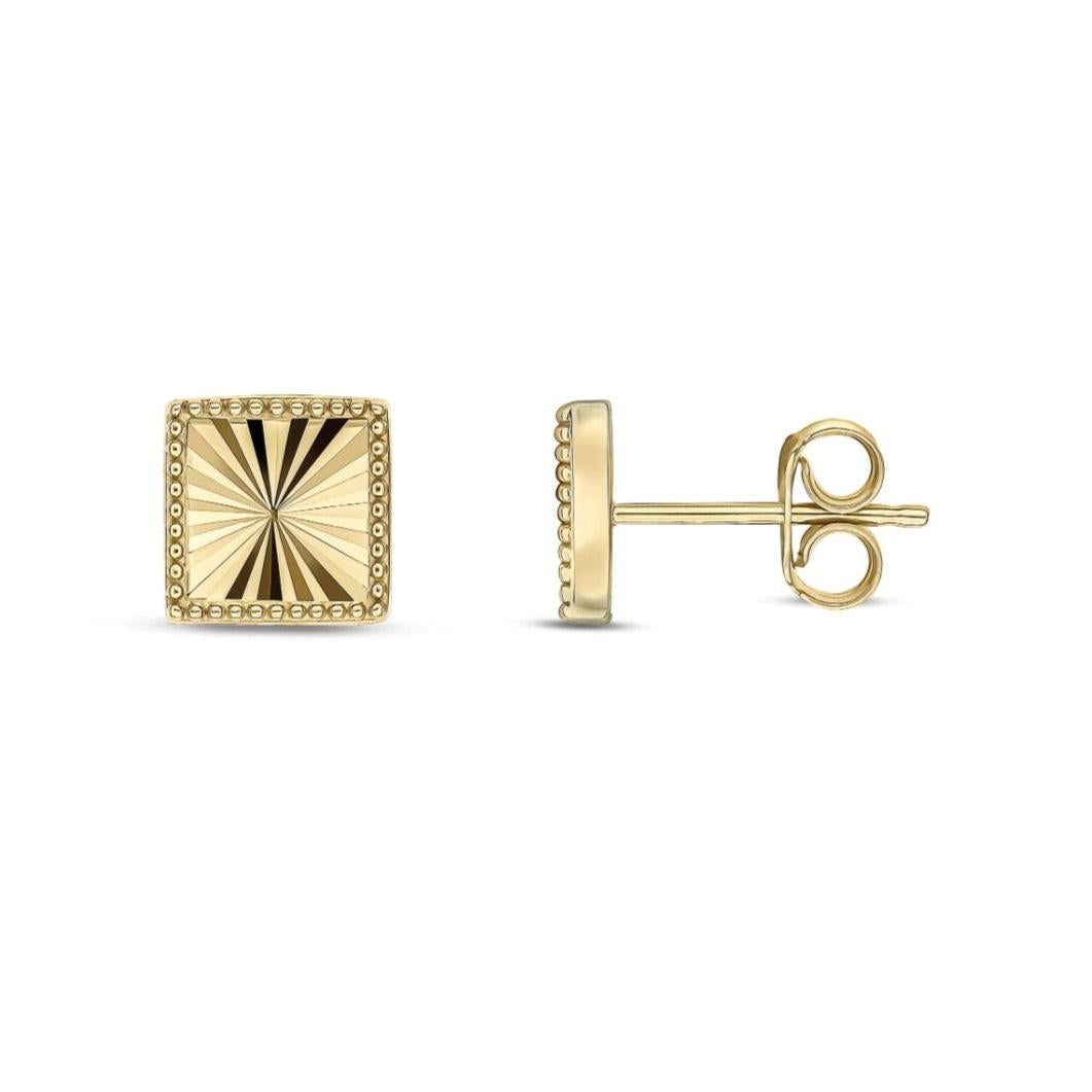 9ct Yellow Gold Square Stud Earrings with Beaded Edge