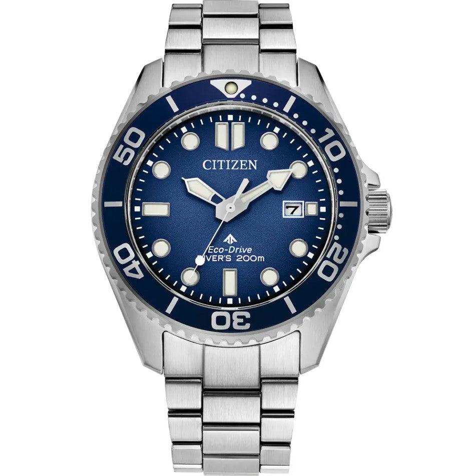 Promaster Diver Eco Drive Watch. Blue Dial Stainless Steel Bracelet.