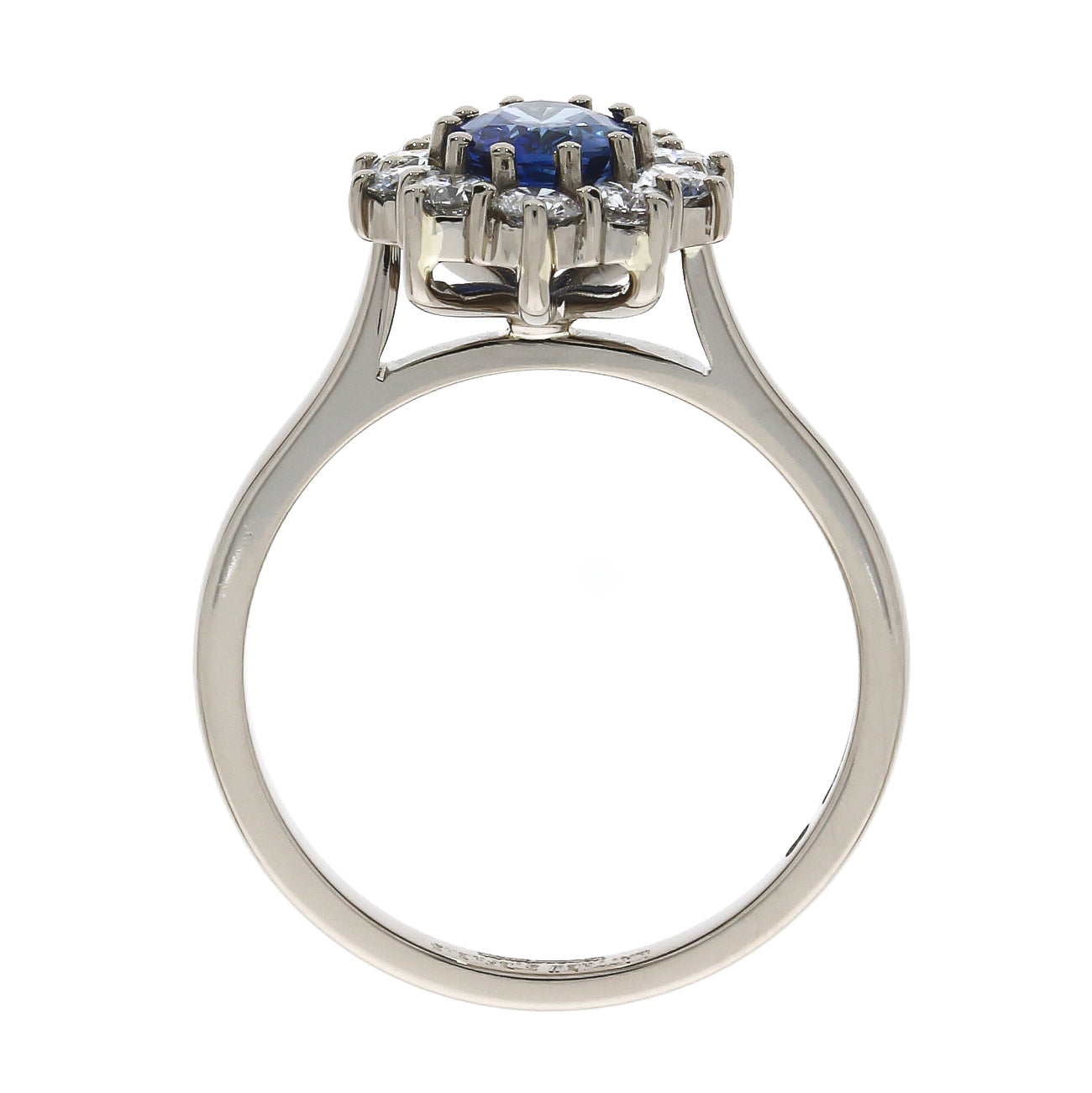 Platinum Oval Sapphire and Diamond Cluster Ring