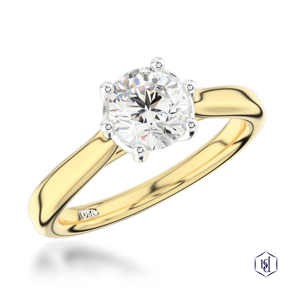 Tulip 6 Round Brilliant Cut 18ct Yellow Gold Shank and Platinum Head Solitaire Diamond