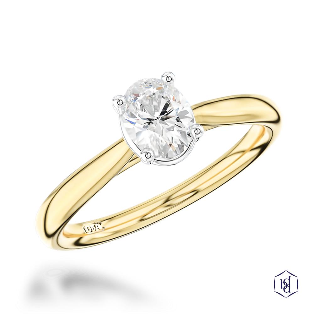 Classic Oval Oval Cut 18ct Yellow Gold Shank and Platinum Head Solitaire Diamond