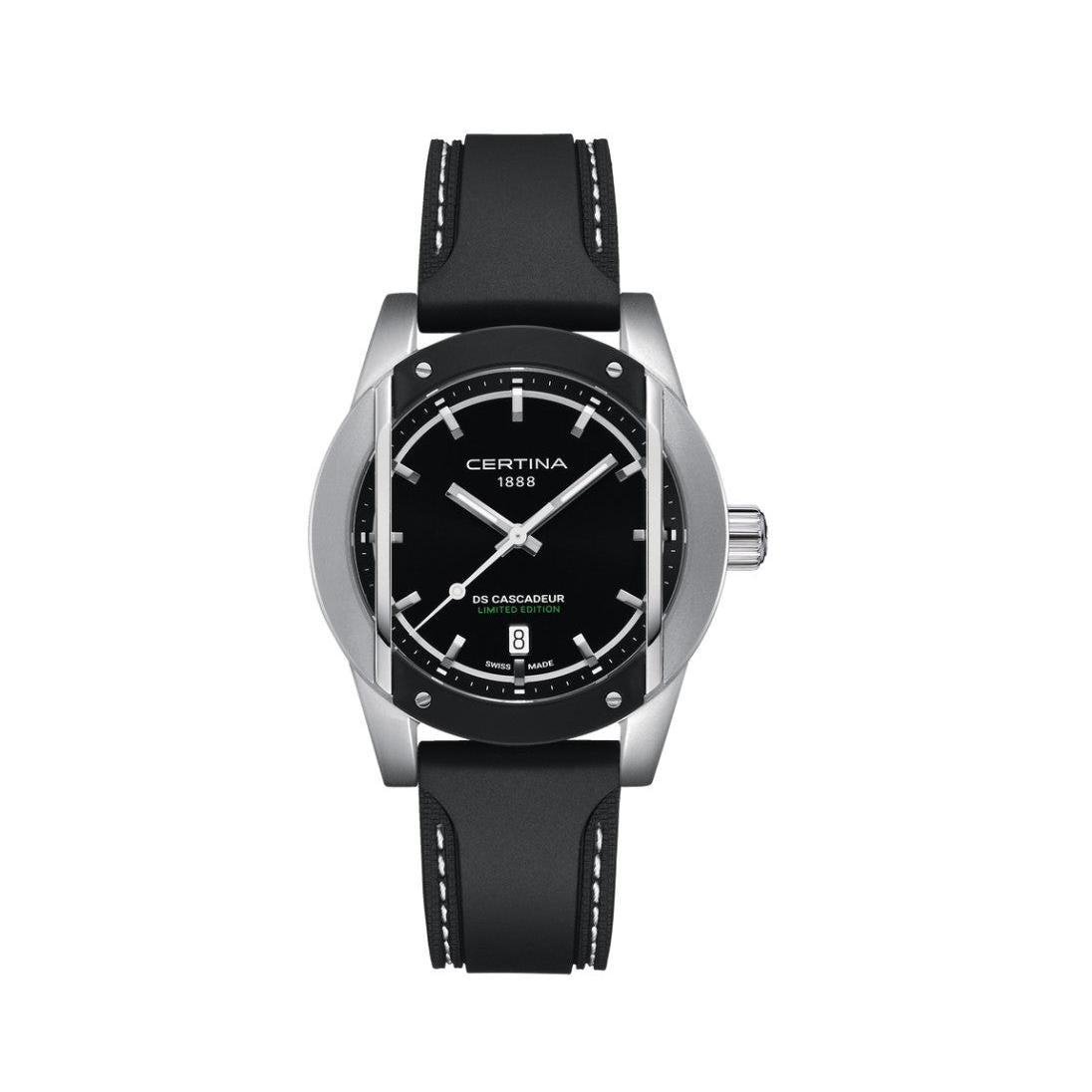 DS Cascadeur Limited Edition Quartz Watch. Black Dial Rubber Strap