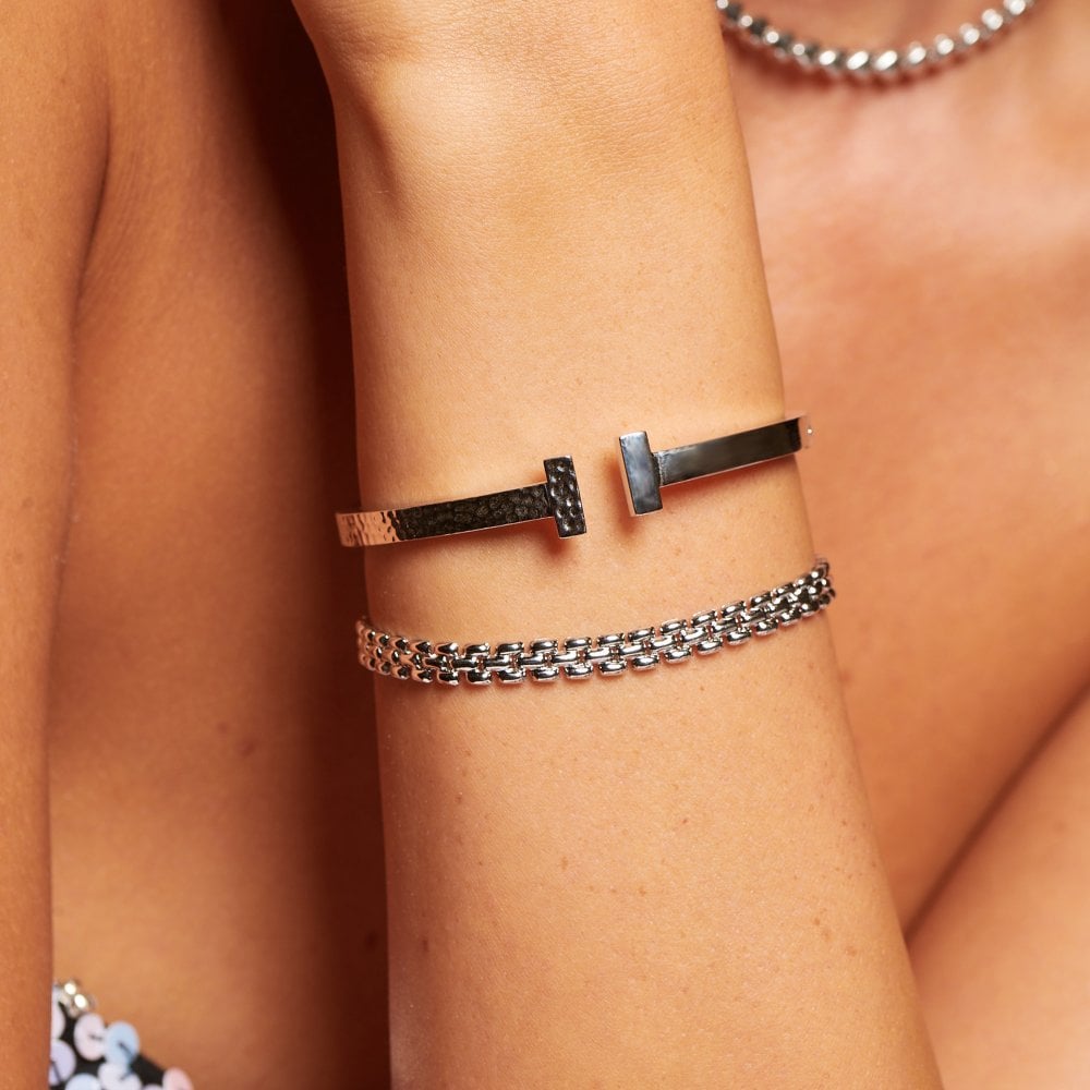 Hot Diamonds Silver Half Hammered T-Bar Bangle