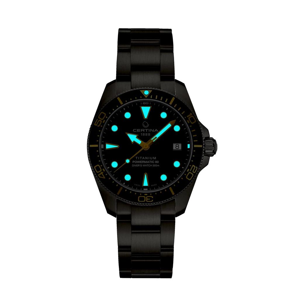 Certina DS Action Diver Powermatic Automatic Watch. Black Dial Titanium Bracelet/Case