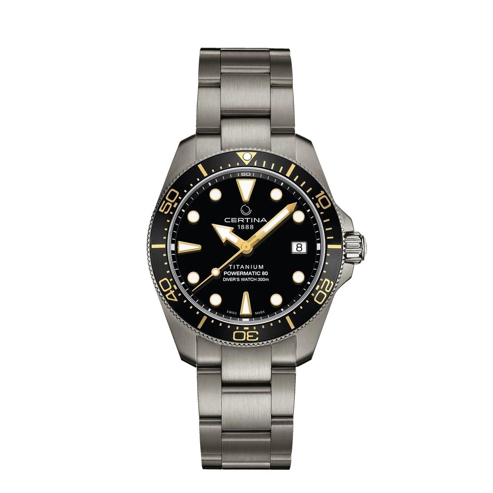Certina DS Action Diver Powermatic Automatic Watch. Black Dial Titanium Bracelet/Case