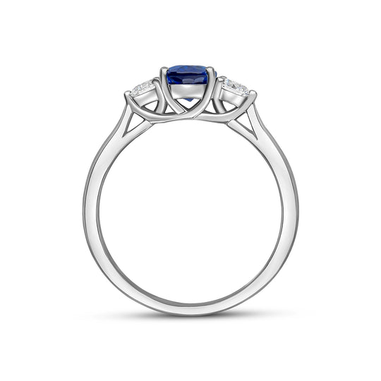 18ct White Gold Pear Shaped Sapphire & Diamond Three Stone Ring