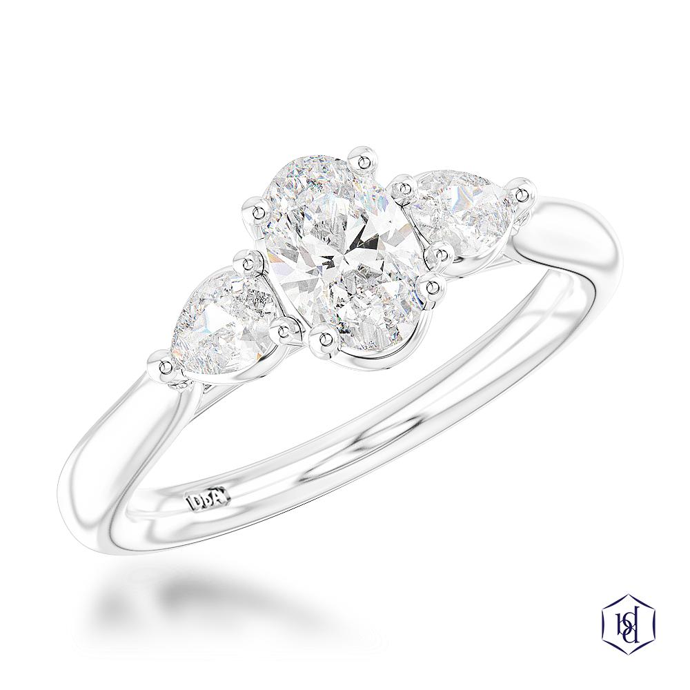 Florentine Oval Oval Cut Platinum Three Stone Diamond