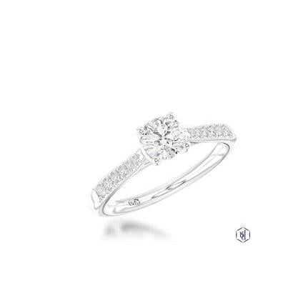 Skye Classic Round Round Brilliant Cut Platinum Solitaire Diamond with Diamond set shoulders