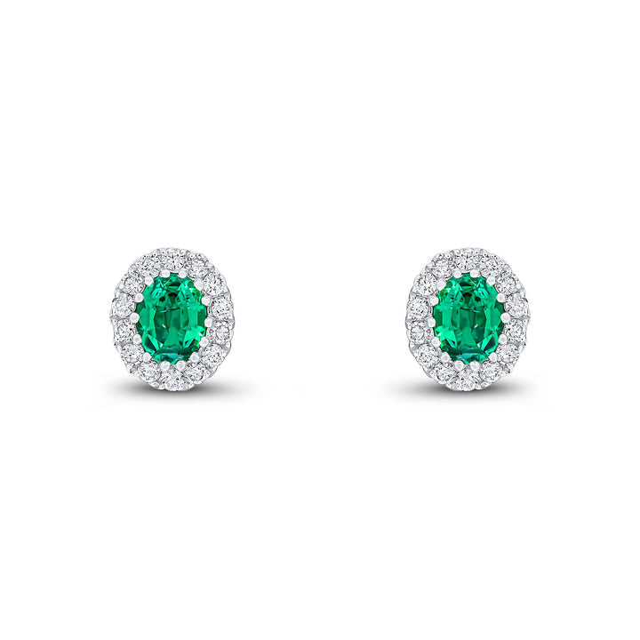 18ct white gold oval emerald and brilliant cut claw set stud earrings