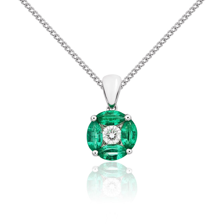 18ct White Gold Marquise Emerald & Diamond Cluster Pendant