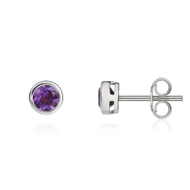 9ct White Gold Amethyst Rubover Stud Earrings