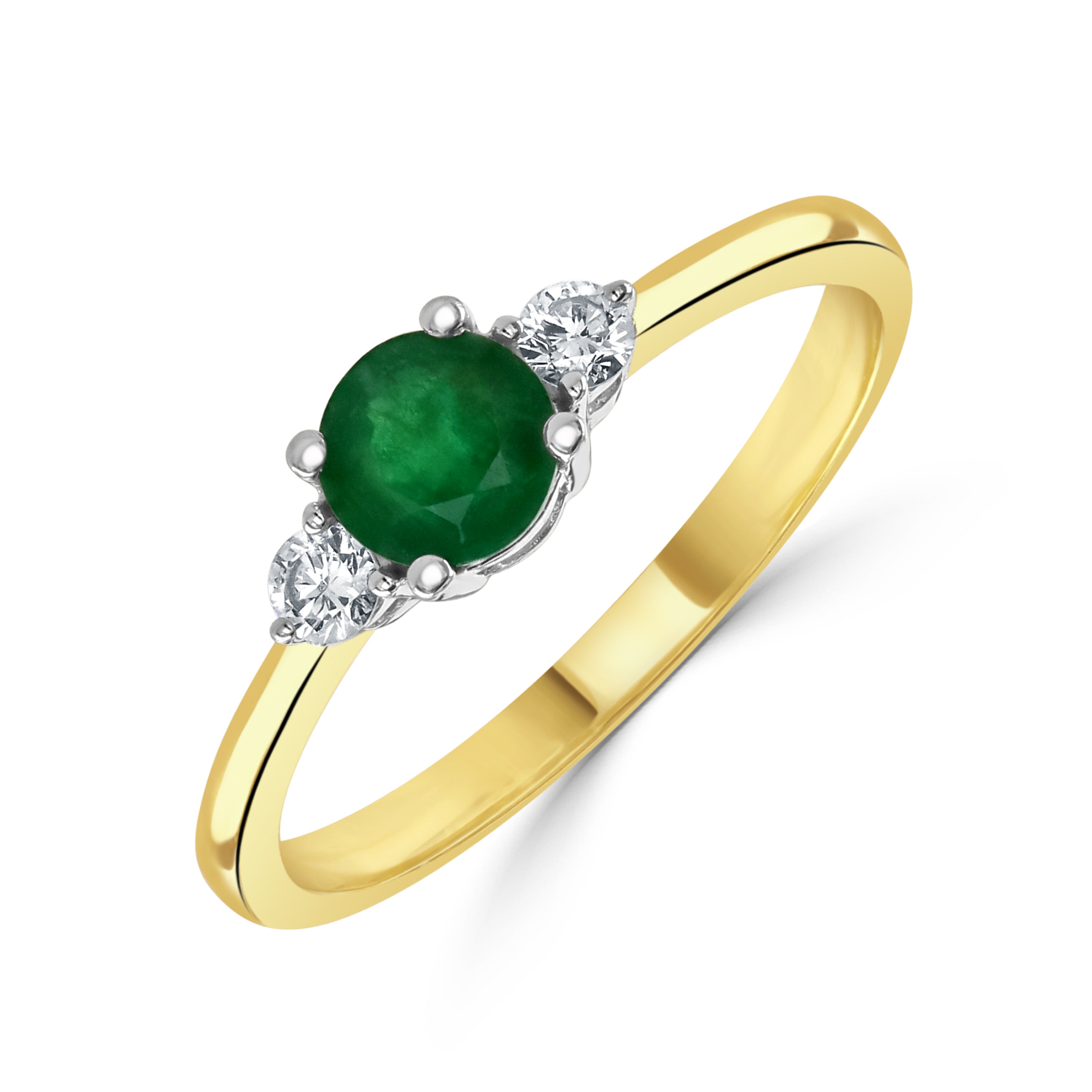 18ct white gold emerald and diamond claw set three stone ring