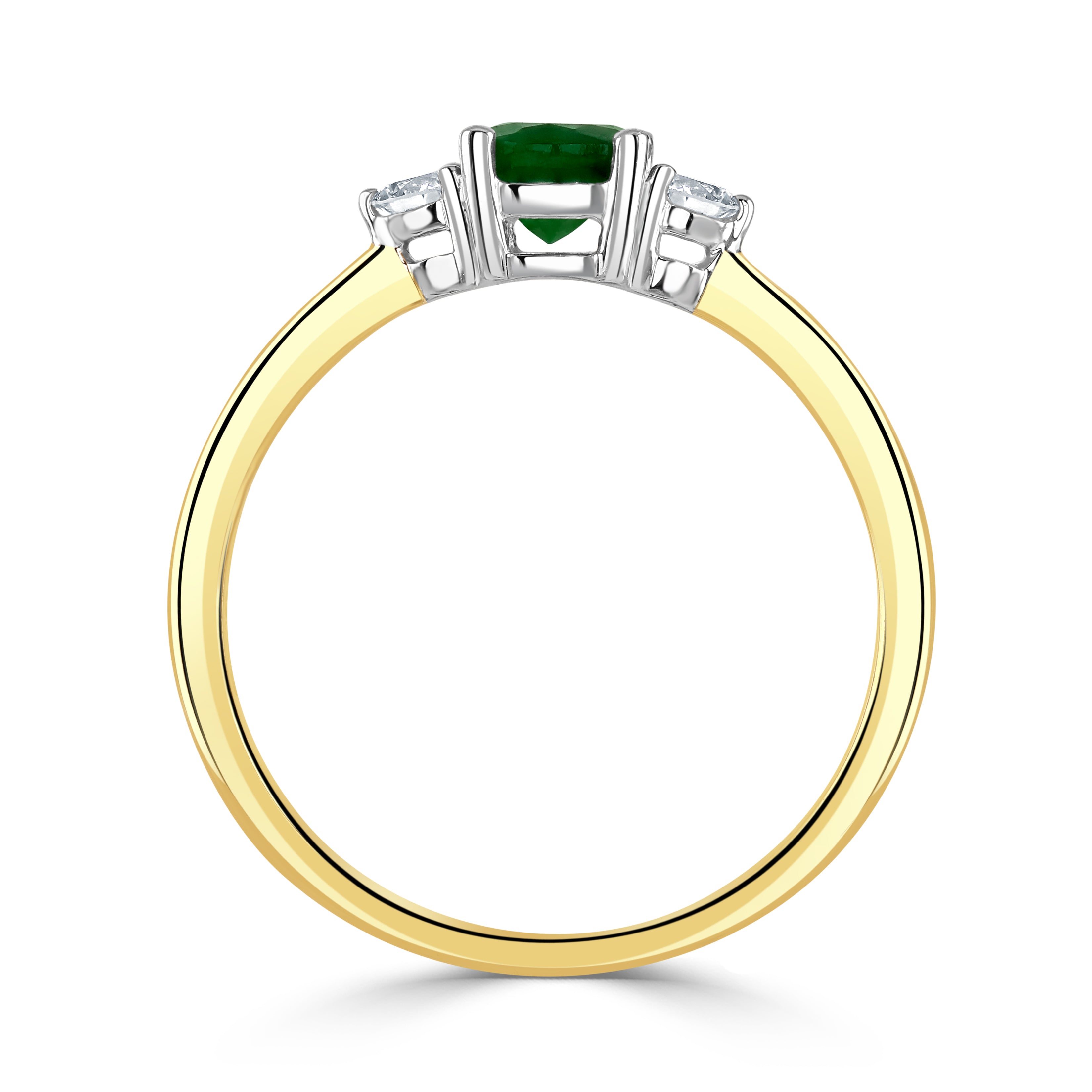 18ct white gold emerald and diamond claw set three stone ring