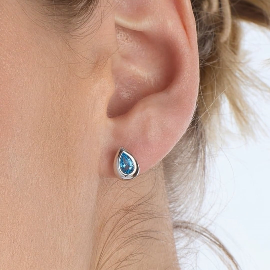 Kit Heath Silver Coast Pebble Swiss Blue Topaz Stud Earrings