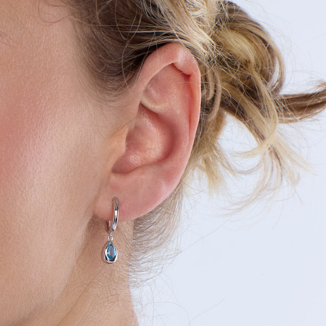 Kit Heath Silver Coast Pebble Swiss Blue Topaz Hoop Earrings