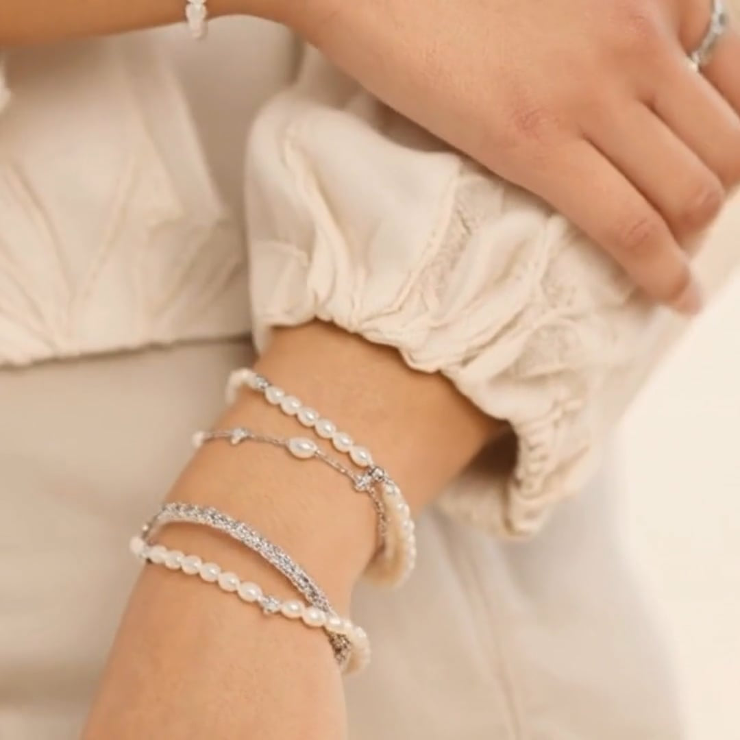 Kit Heath Silver Blossom Flye Honey Flower Rice Pearl 7.5" Station Bracelet