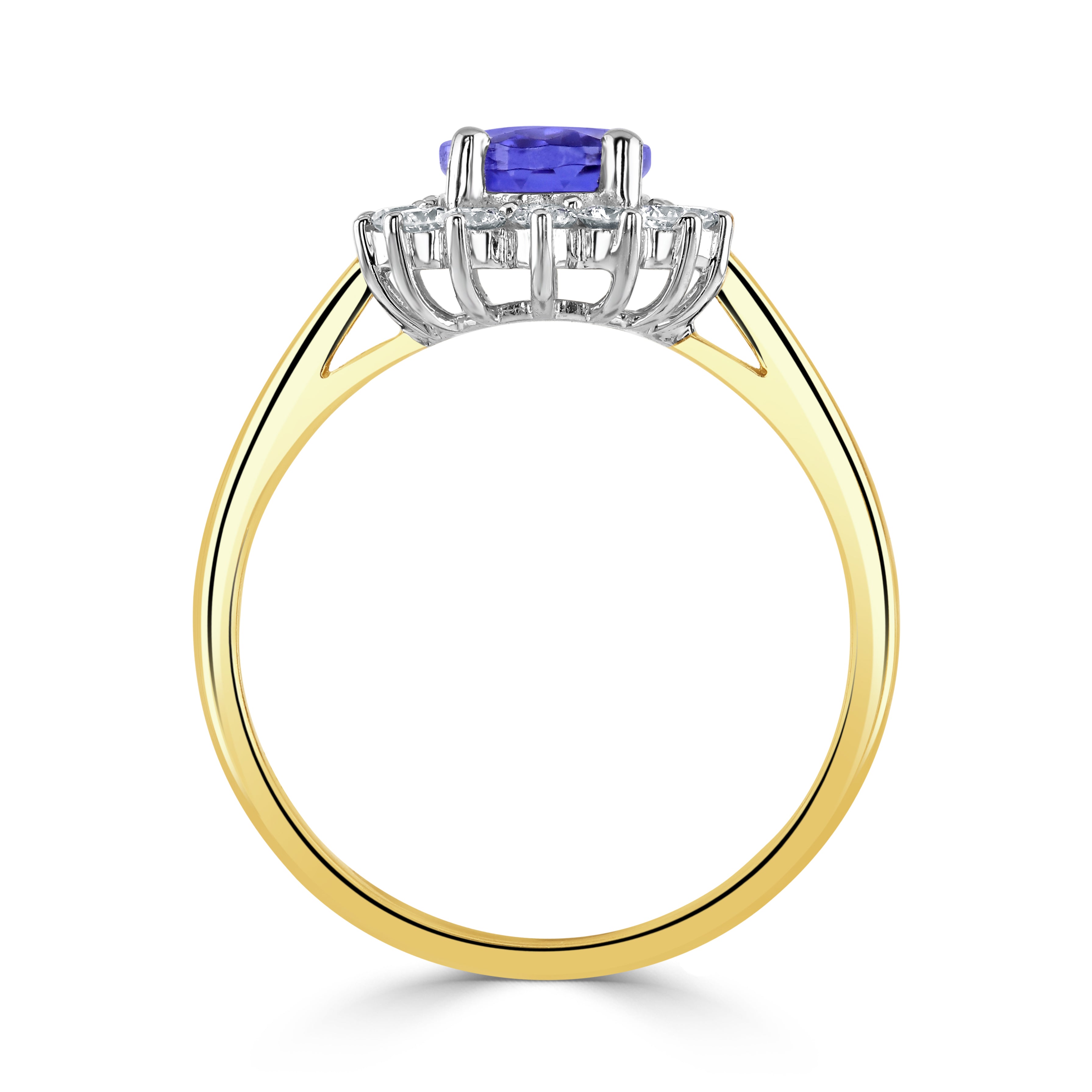 18ct white gold oval tanzanite and diamond claw set ring