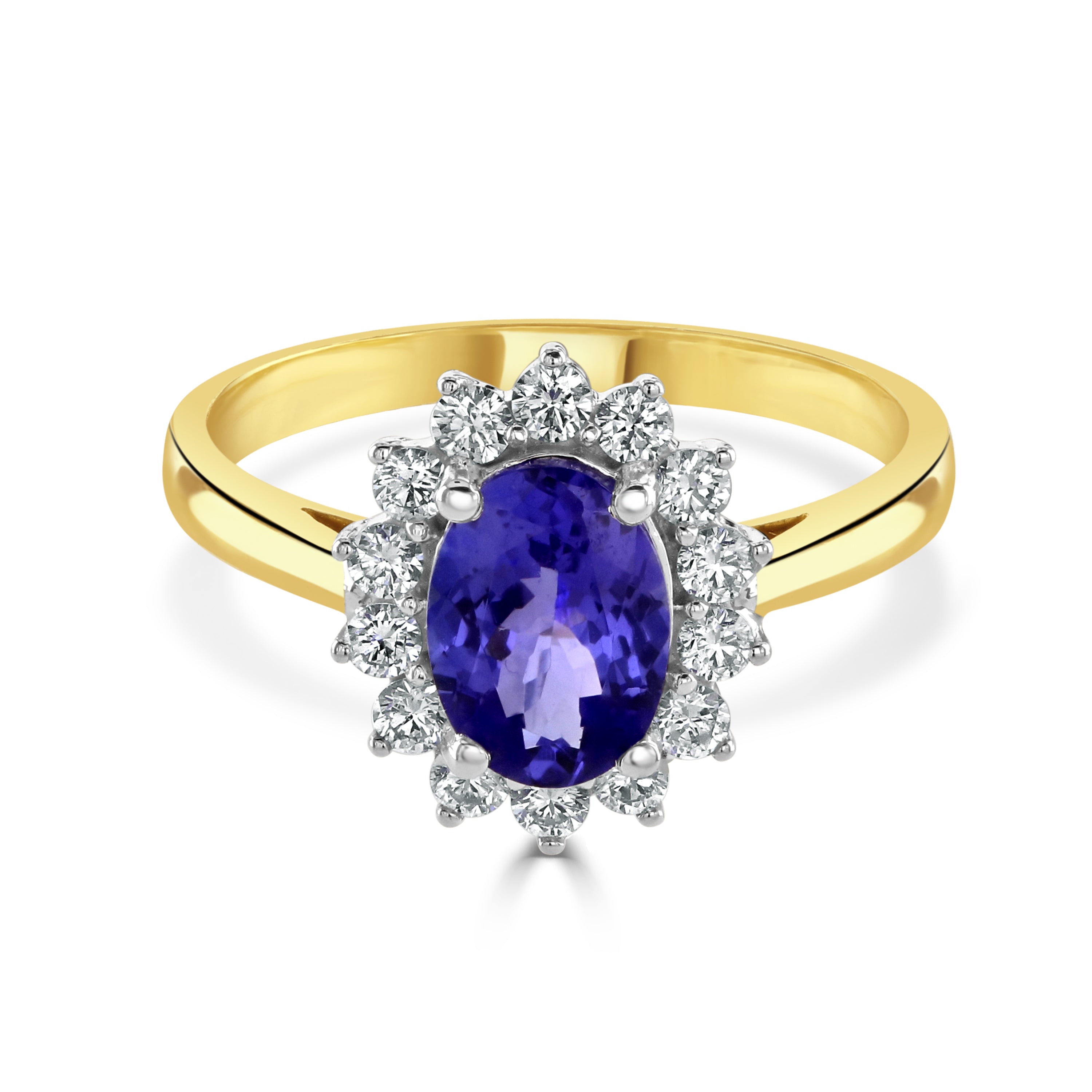 18ct white gold oval tanzanite and diamond claw set ring