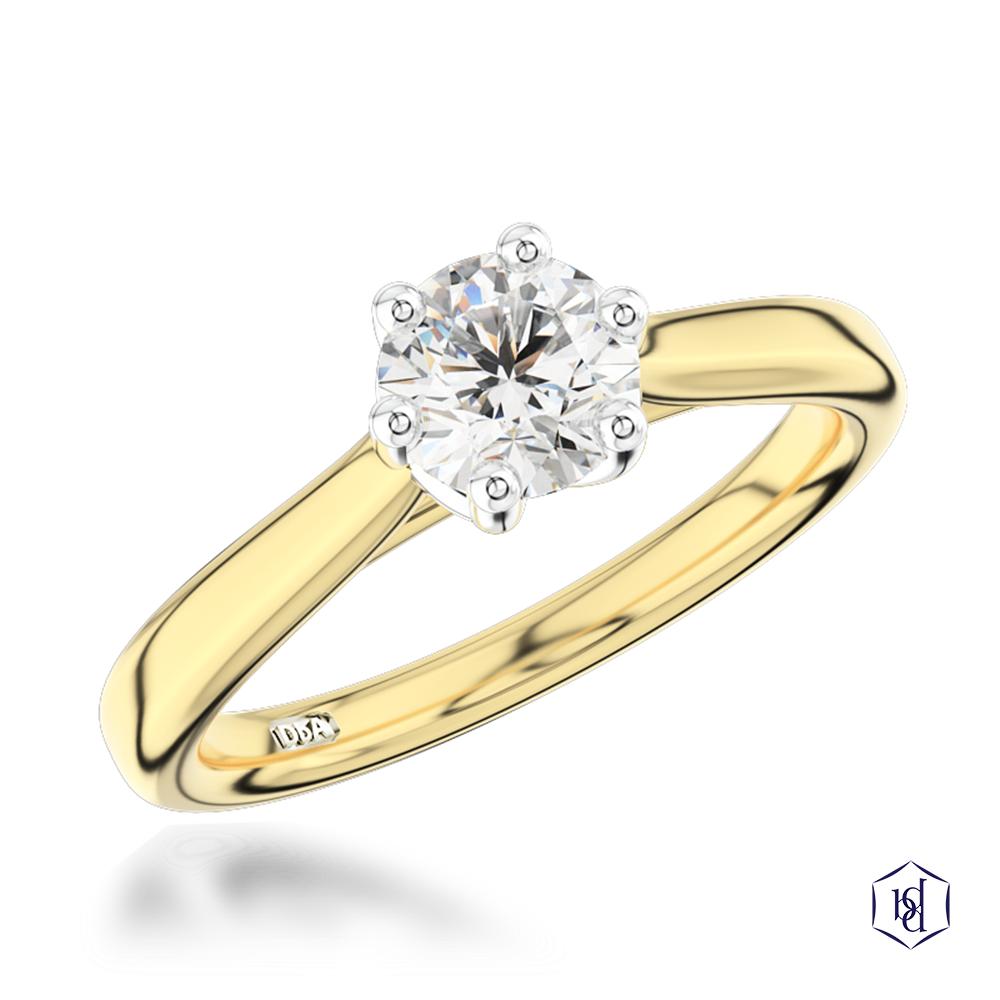 Tulip 6 Round Brilliant Cut 18ct Yellow Gold Shank and Platinum Head Solitaire Diamond