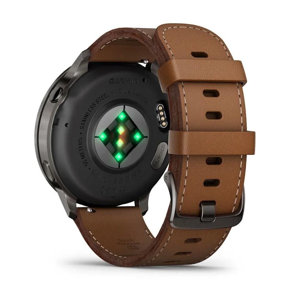 Garmin Venu 4 45mm Smart Watch. Slate with Black Silicone Band and Brown Leather Band
