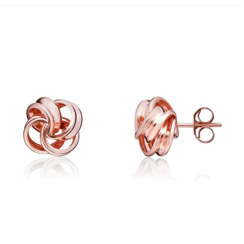 9ct Rose Gold Ribbon Loop Knot Stud Earrings