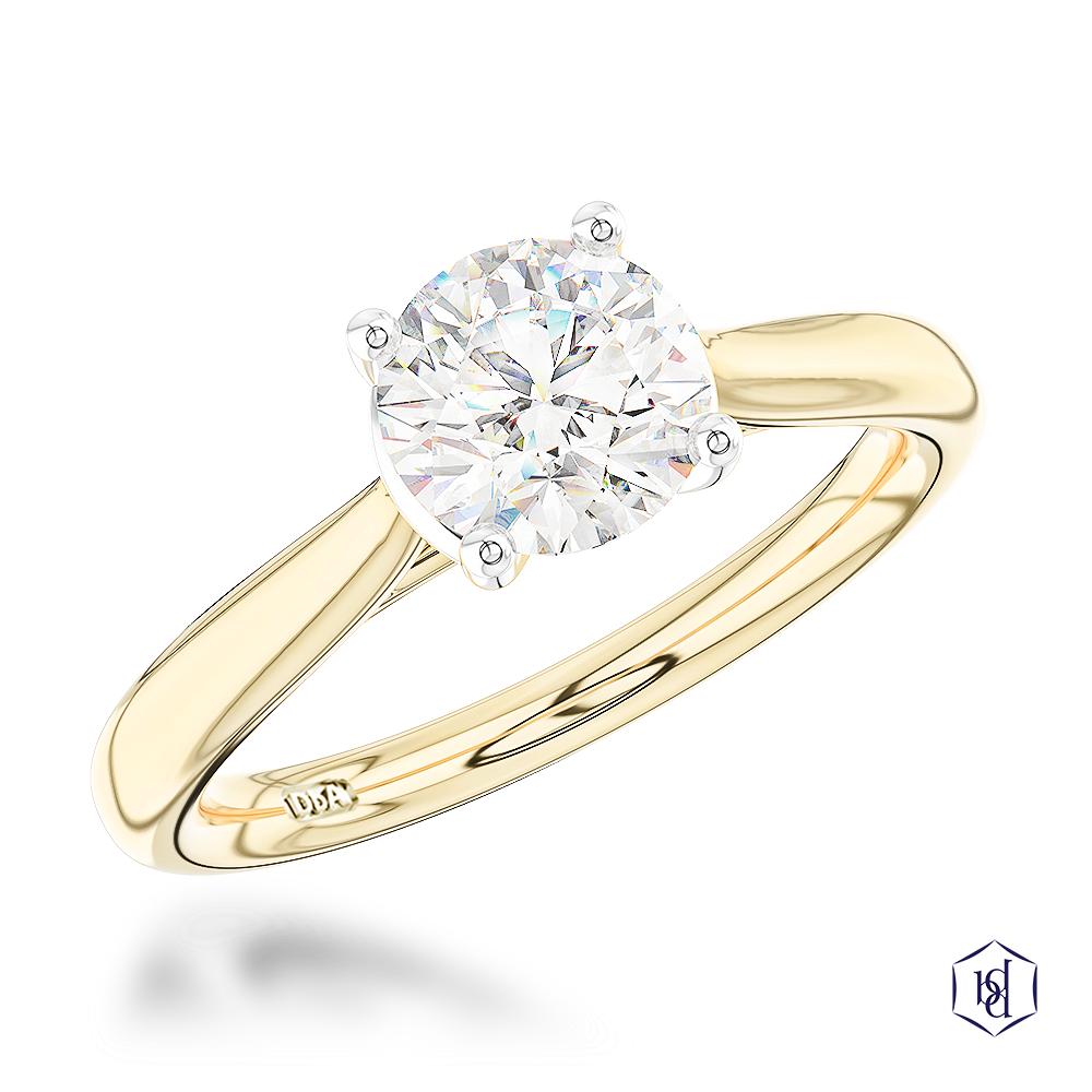 Open Tulip Round Brilliant Cut 18ct Yellow Gold Shank and Platinum Head Solitaire Diamond