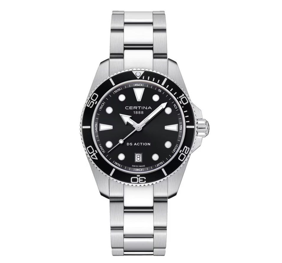 DS Action 40mm Quartz Watch. Black Dial Stainless Steel Bracelet.