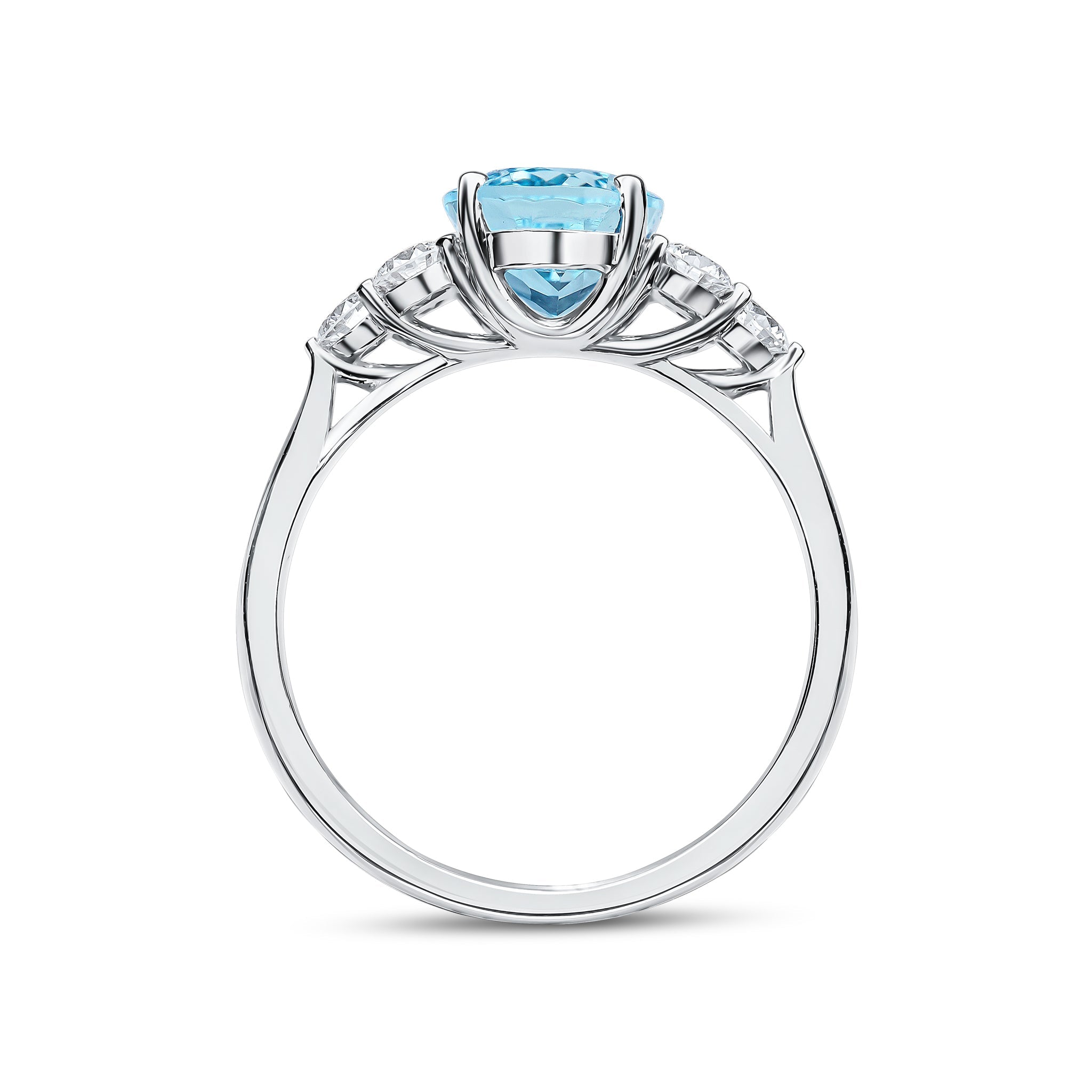18ct White Gold Oval Aquamarine & Diamond Trefoil Ring