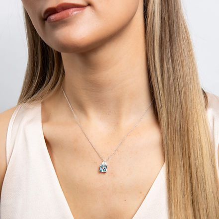 Square Cut Aquamarine Blue Zirconia Necklace