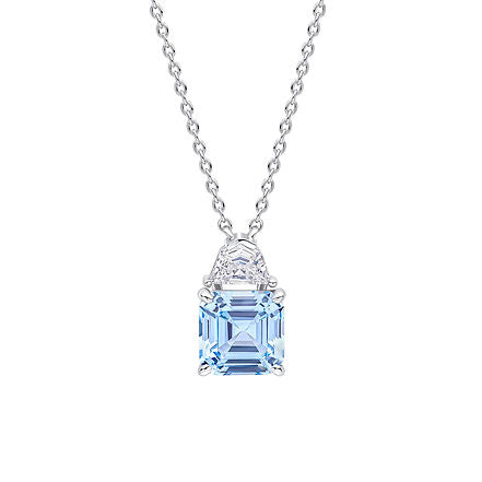 Square Cut Aquamarine Blue Zirconia Necklace