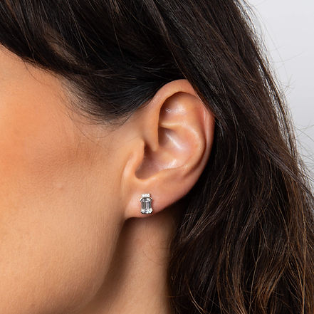 Emerald Cut Half Bezel Stud Earrings