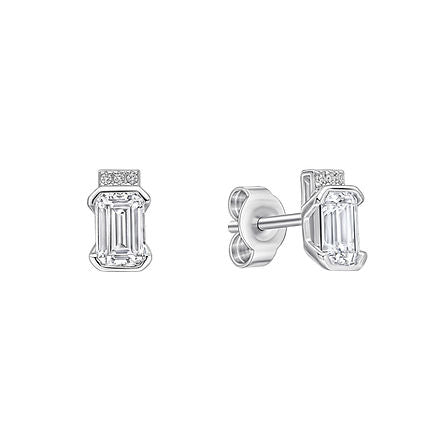 Emerald Cut Half Bezel Stud Earrings