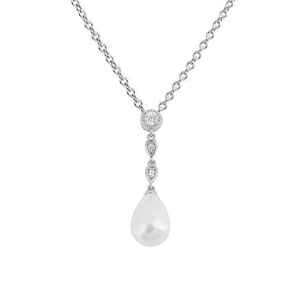 Shell Pearl Chain Drop Pendant with Diamonfire Zirconia
