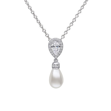 Teardrop Zirconia & Shell Pearl Drop Pendant Necklace