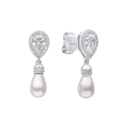 Zirconia & Shell Pearl Drop Earrings